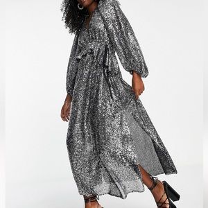 Topshop silver sequin maxi dress